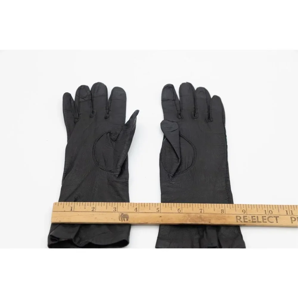 Vintage 1960s KISLAV Black Leather Gloves Women’s‎ 6.5 Made in France
